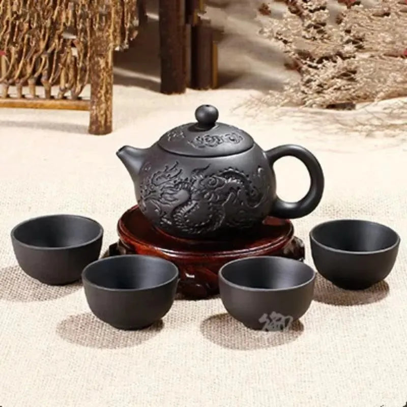 Yixing Purple Clay Tea Set Include 1 Pot 4 Cups, Xishi Pot Tea Ceremony,zisha Ceramic Pottery Teacup,china Kung Fu Tea Set