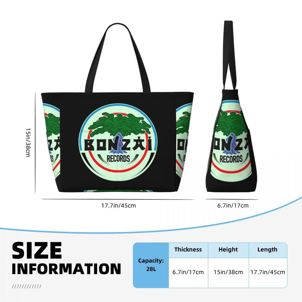 Bonzai Records Beach Tote Bag Sport Gym Yoga Duffle Large Tote Bag Women Travel Bag Fitness bag