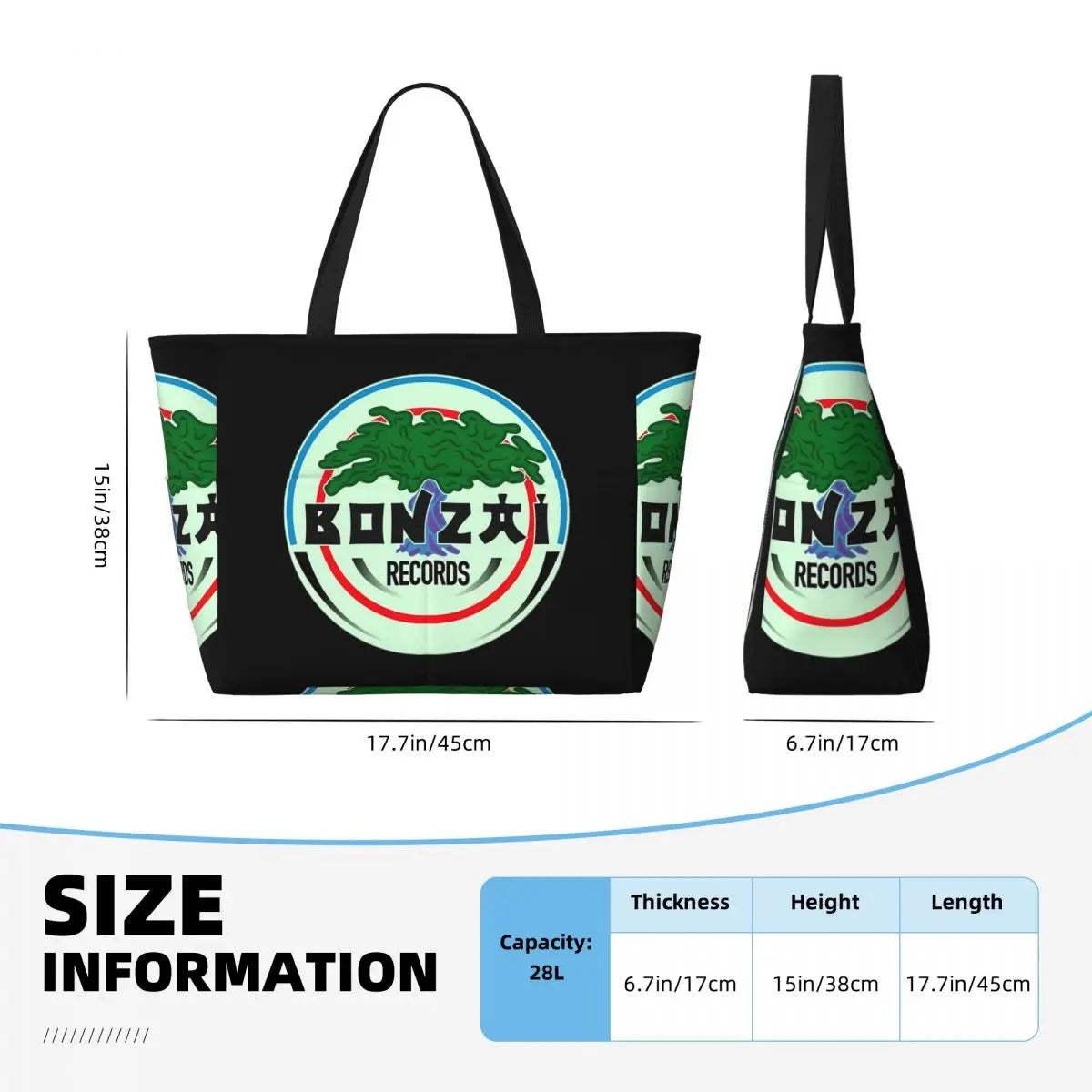 Bonzai Records Beach Tote Bag Sport Gym Yoga Duffle Large Tote Bag Women Travel Bag Fitness bag