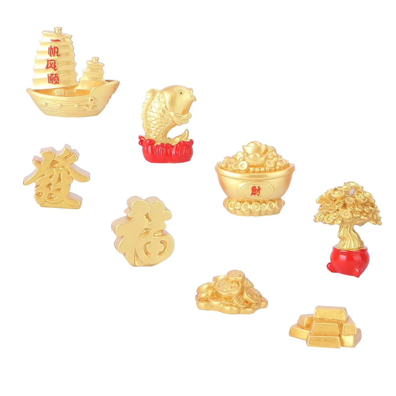 8 Pcs New Year Money Tree naments Auspicious Crafts Resin Decor Golden Chinese Zodiac Party Gifts Desktop