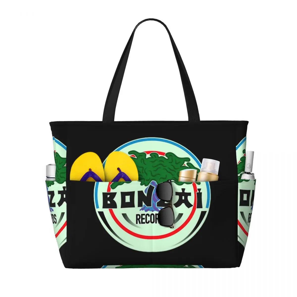 Bonzai Records Beach Tote Bag Sport Gym Yoga Duffle Large Tote Bag Women Travel Bag Fitness bag