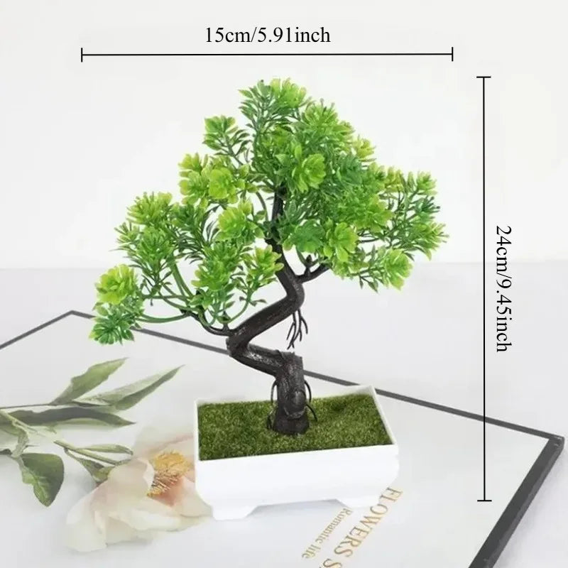 1pc Plastic Plants Bonsai Garden Arrangement Ornaments Small Tree Pot Fake Plant Potted Flower Office Home Room Table Decoration