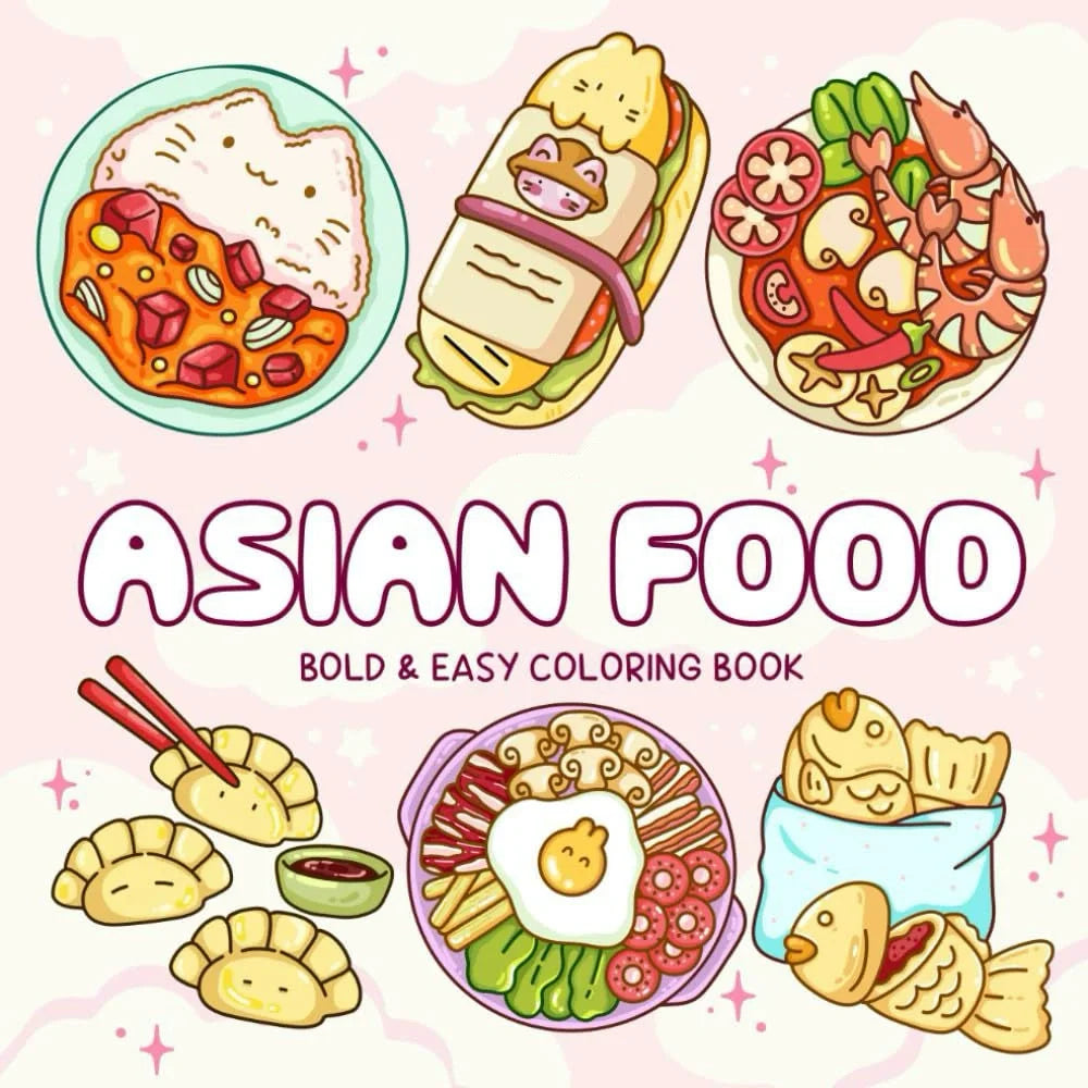 Asian Food Easy-bold Coloring Book for Adults Cute Drawing Book Perfect Gift for Christmas Party and Birthday