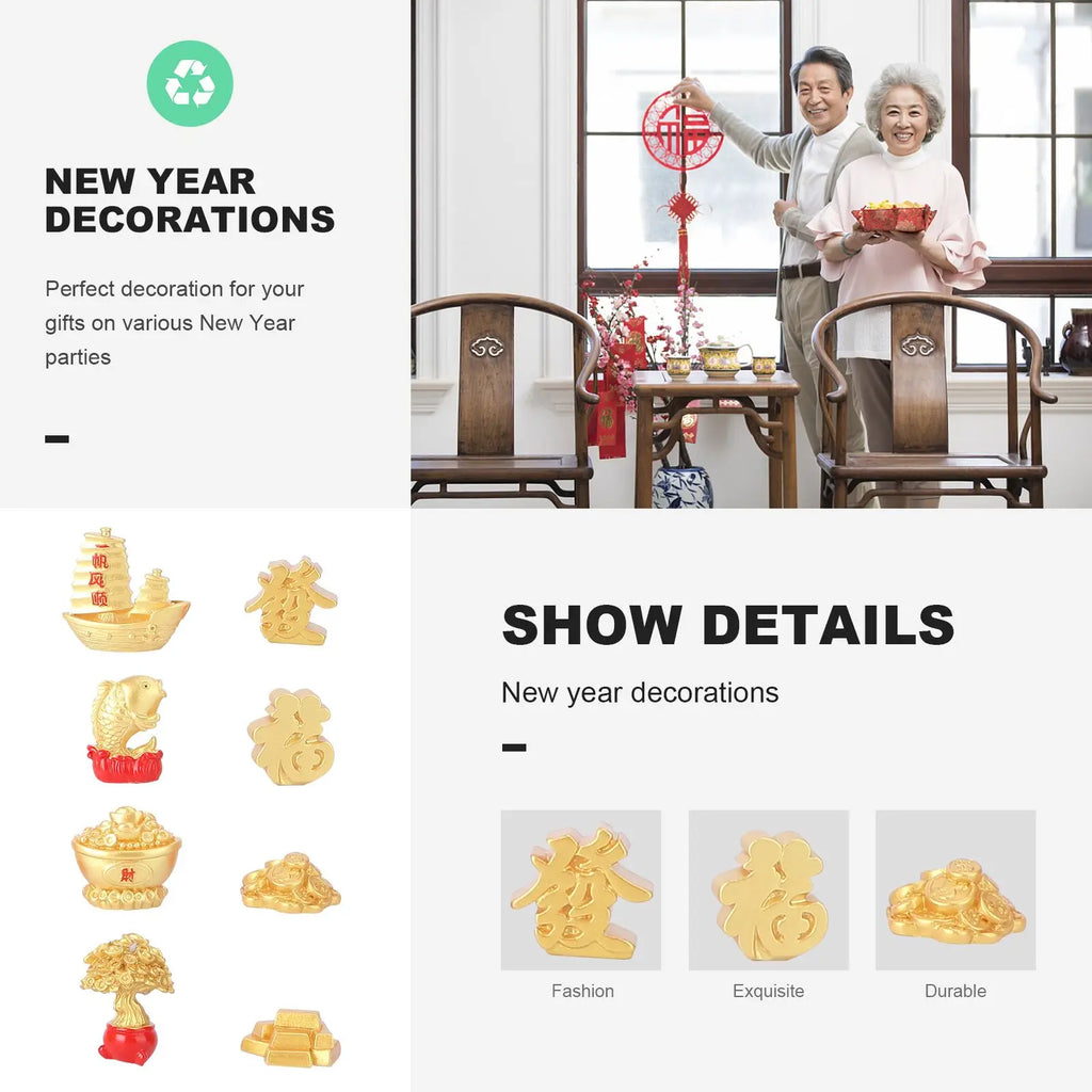 8 Pcs New Year Money Tree naments Auspicious Crafts Resin Decor Golden Chinese Zodiac Party Gifts Desktop