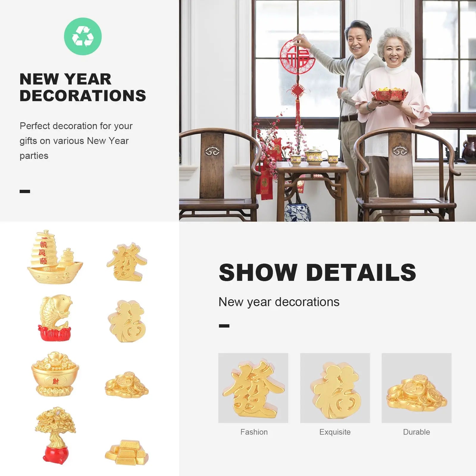 8 Pcs New Year Money Tree naments Auspicious Crafts Resin Decor Golden Chinese Zodiac Party Gifts Desktop