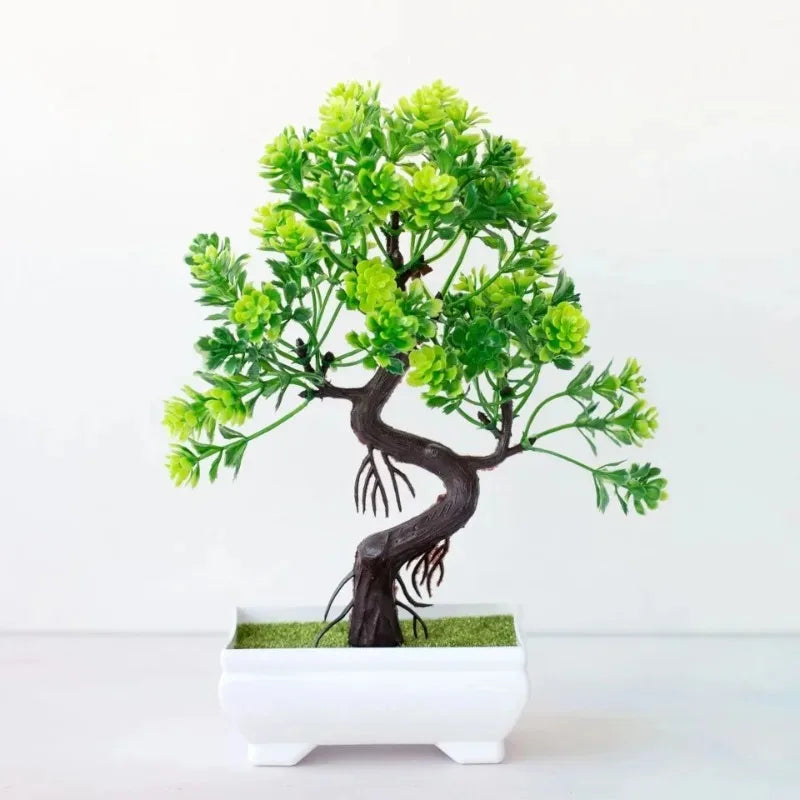 1pc Plastic Plants Bonsai Garden Arrangement Ornaments Small Tree Pot Fake Plant Potted Flower Office Home Room Table Decoration