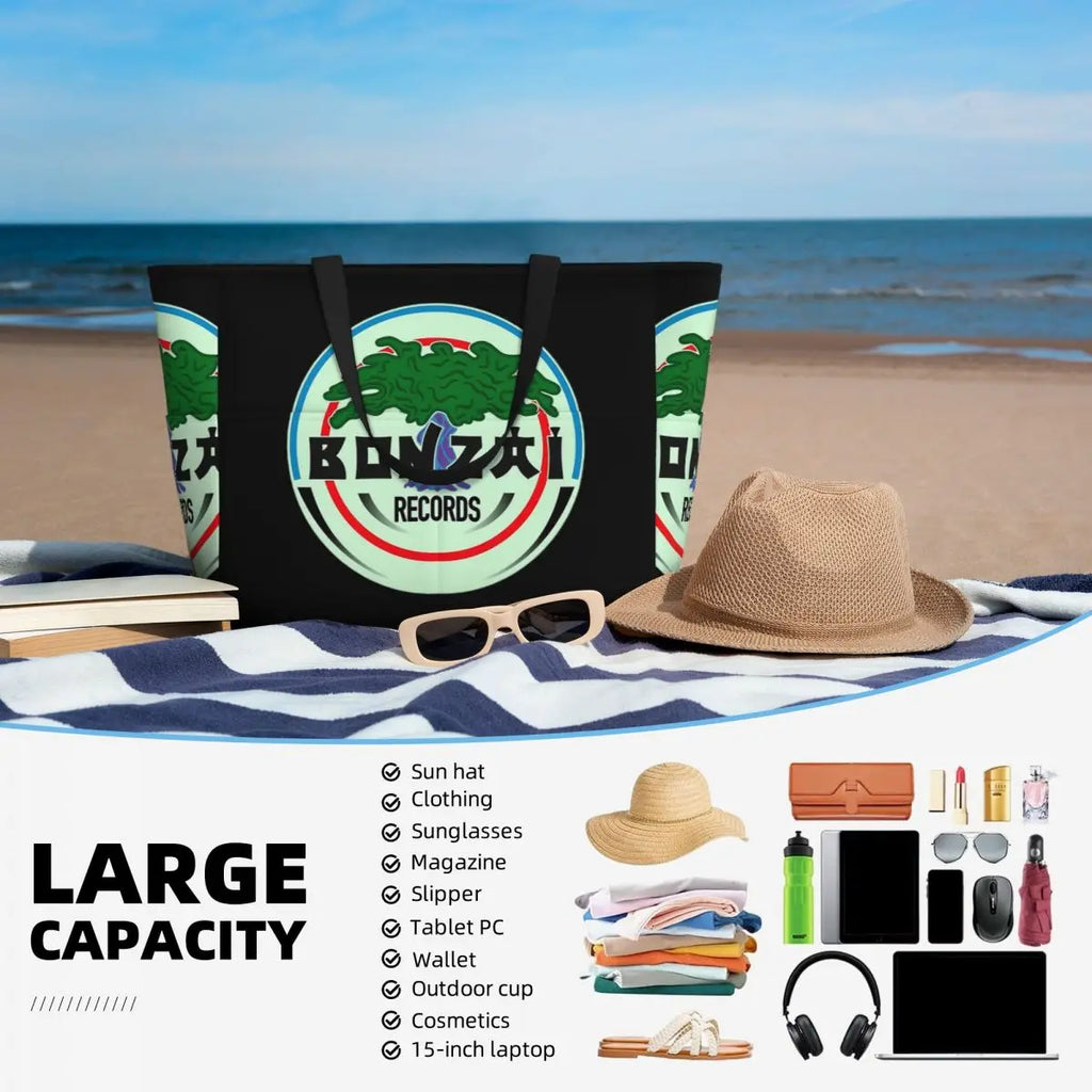 Bonzai Records Beach Tote Bag Sport Gym Yoga Duffle Large Tote Bag Women Travel Bag Fitness bag