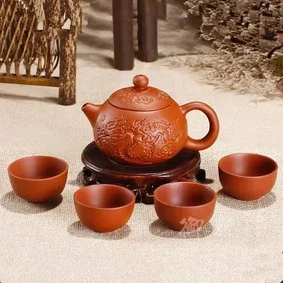 Yixing Purple Clay Tea Set Include 1 Pot 4 Cups, Xishi Pot Tea Ceremony,zisha Ceramic Pottery Teacup,china Kung Fu Tea Set