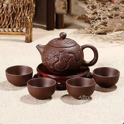 Yixing Purple Clay Tea Set Include 1 Pot 4 Cups, Xishi Pot Tea Ceremony,zisha Ceramic Pottery Teacup,china Kung Fu Tea Set