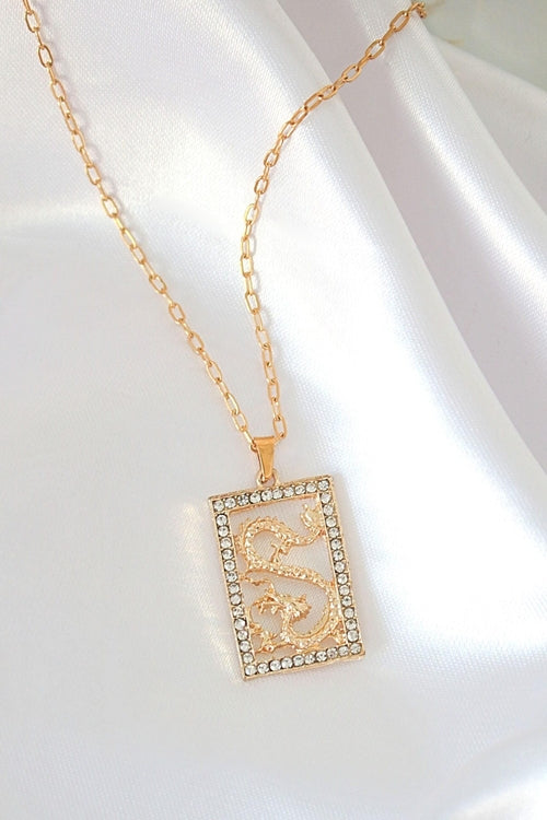 24 Karats Cubic Zirconia Chinese Dragon Necklace
