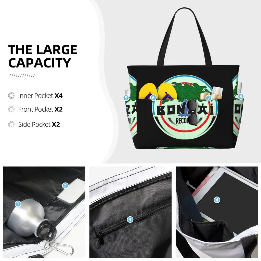 Bonzai Records Beach Tote Bag Sport Gym Yoga Duffle Large Tote Bag Women Travel Bag Fitness bag
