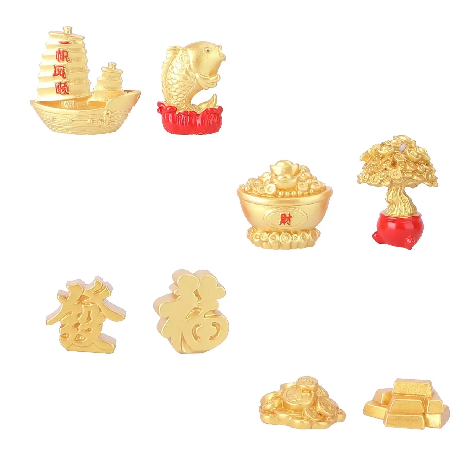 8 Pcs New Year Money Tree naments Auspicious Crafts Resin Decor Golden Chinese Zodiac Party Gifts Desktop