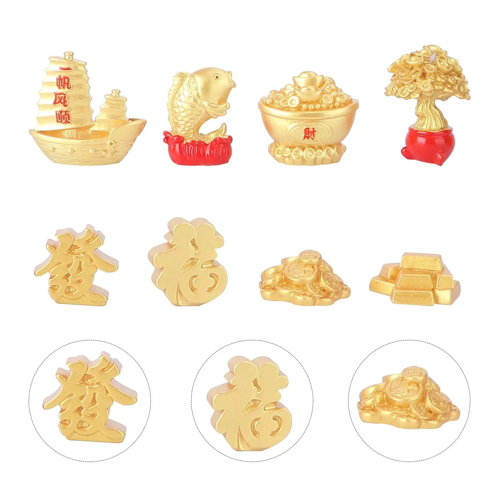 8 Pcs New Year Money Tree naments Auspicious Crafts Resin Decor Golden Chinese Zodiac Party Gifts Desktop