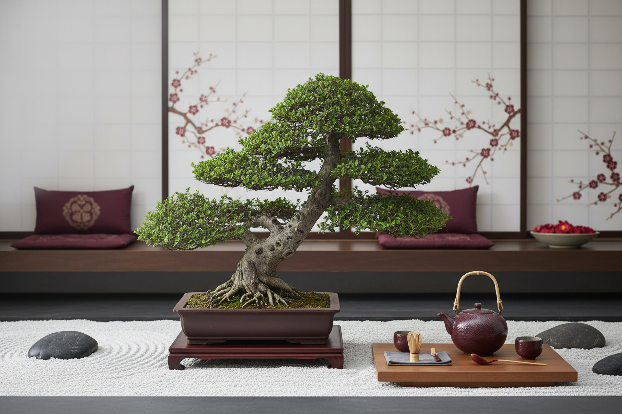 Oriental Obsession Background - Bonsai and Tea Ceremony